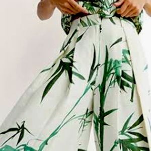 Massimo Dutti culotte Fit Trousers bamboo print 100% linen